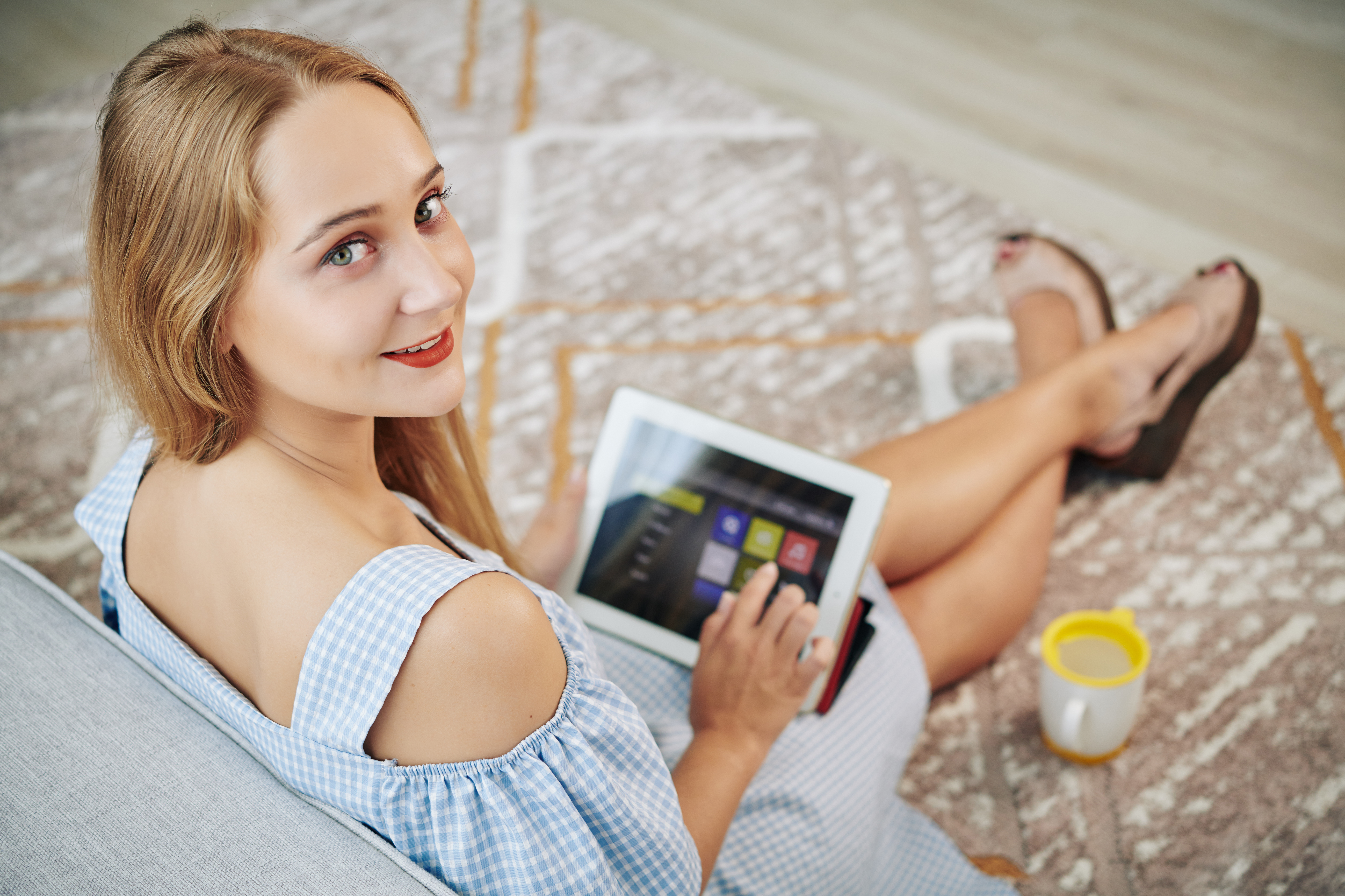 Woman testing smart home app