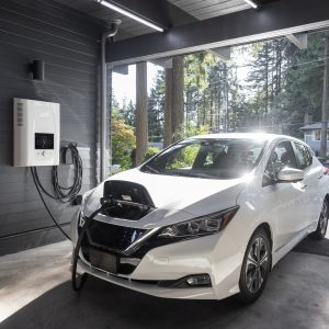 Electric car charging in garage