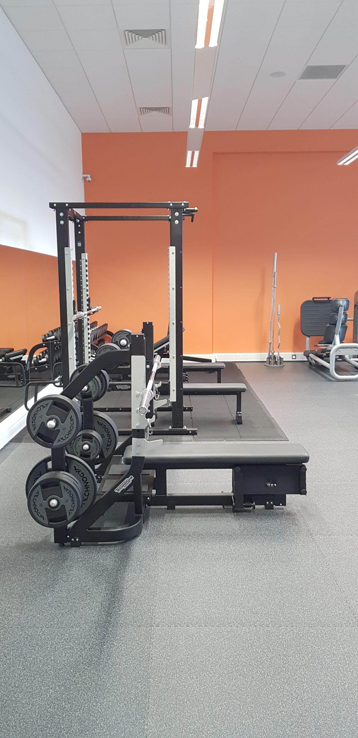 Weight lifting benches in gym