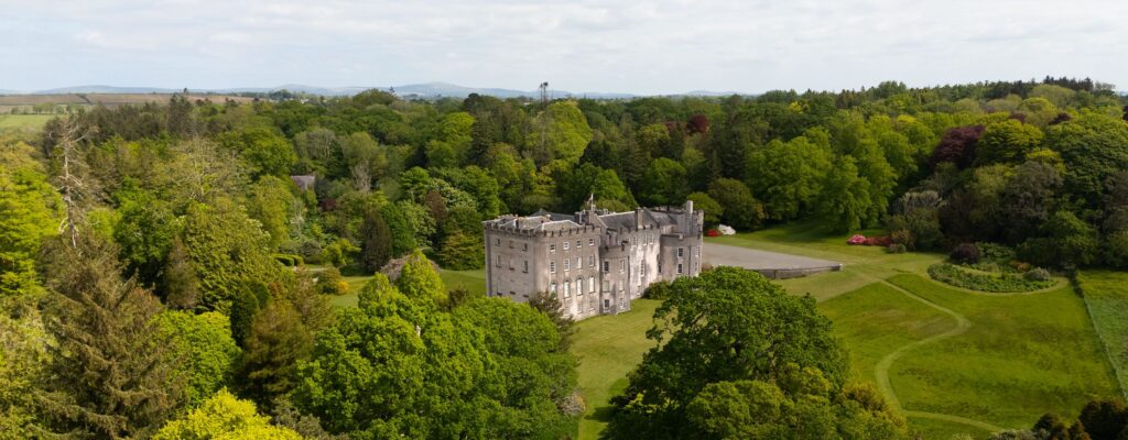 Castle set in large garden.