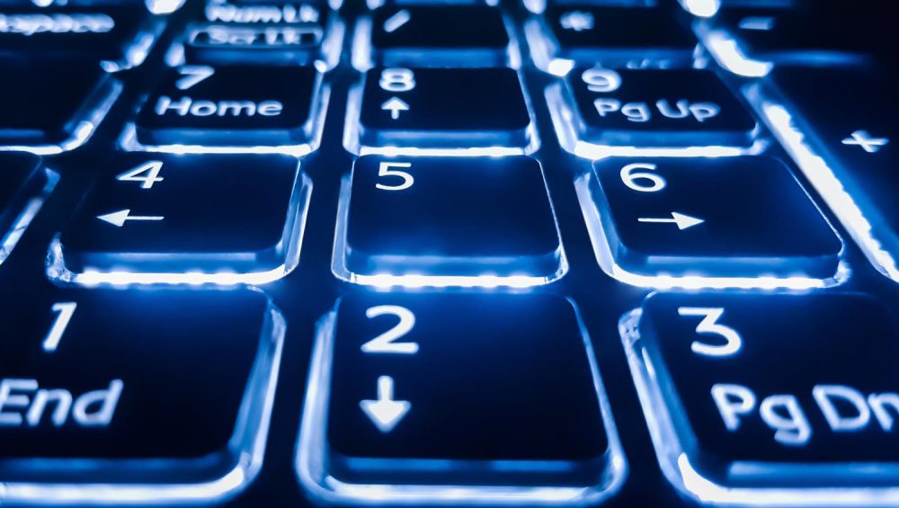 Close up of lit up keyboard.