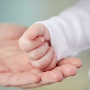 Cropped image of adult and baby hand.