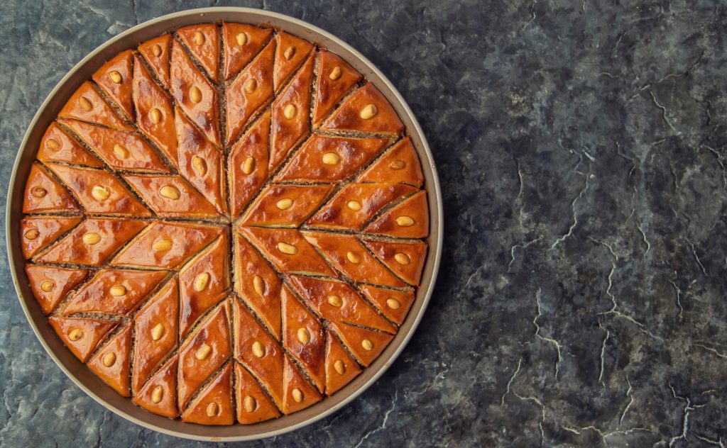 Baklava in circular pan.