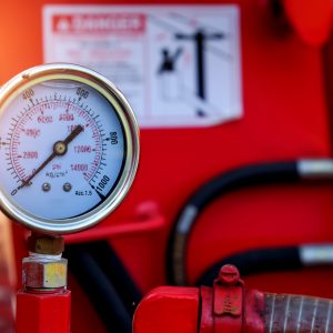 Close up of hydraulic pressure gauage.