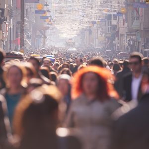 Crowded city street of people.