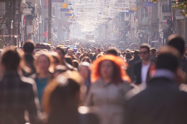 Crowded city street of people.