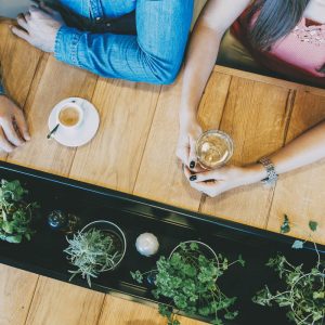 Two people from above a coffee shop