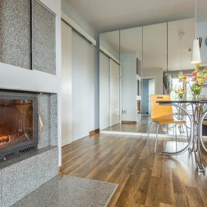 Modern gas fire in home