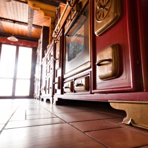 Low angle of Aga in kitchen