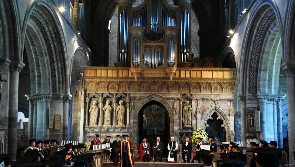 Staff and learners in St Davids Cathedral for Graduation ceremony