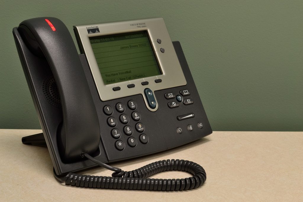 Office telephone on desk.