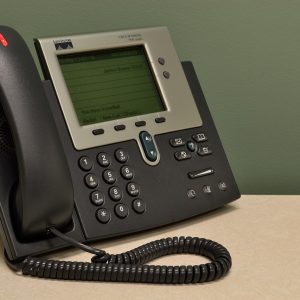 Office telephone on desk.