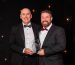 Arwyn Williams from Pembrokeshire College collecting the scholar of the year award on behalf of Jordan Palmer with Paul Smith from Cavendish Nuclear who sponsored the award.