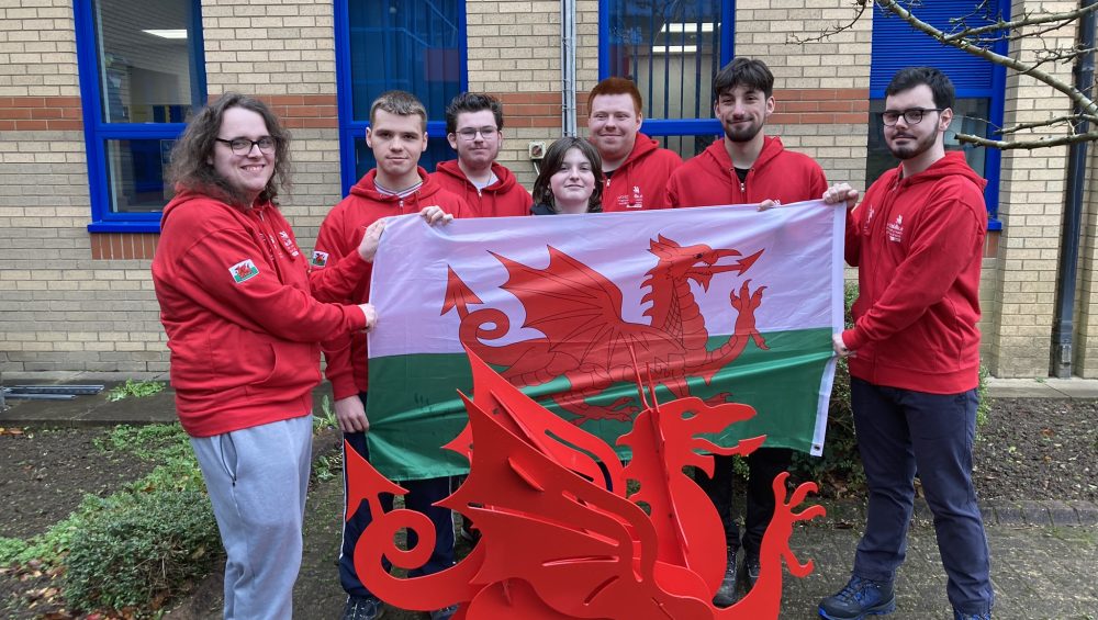 Foundation Skills Finalist pictured with the Welsh Flag