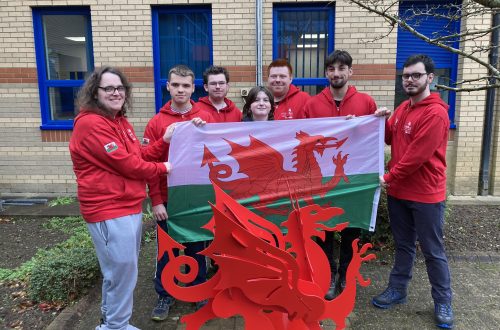Foundation Skills Finalist pictured with the Welsh Flag