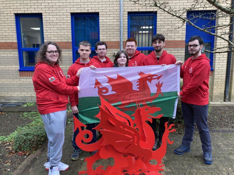 Foundation Skills Finalist pictured with the Welsh Flag