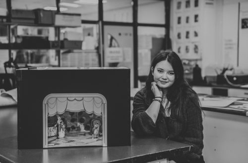 Phoebe with her awarding artwork piece.