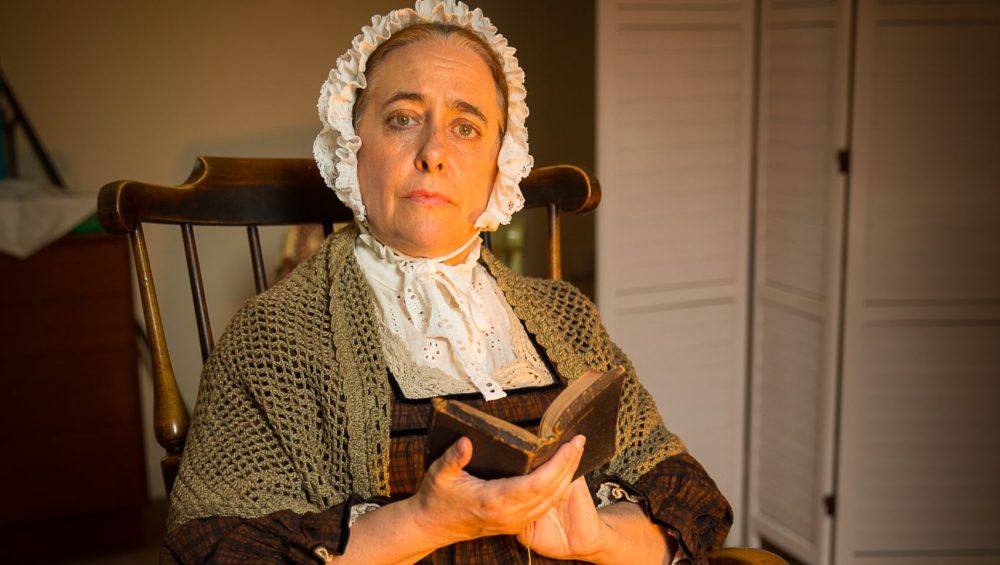 In rehearsal for Daughter of Bala. Clare Drewett as Betsi Cadwaladr, Adele Cordner as Jane Williams/Florence Nightingale.