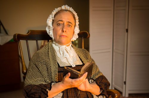 In rehearsal for Daughter of Bala. Clare Drewett as Betsi Cadwaladr, Adele Cordner as Jane Williams/Florence Nightingale.