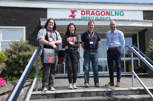 Studens stood outside dragon LNG Terminal