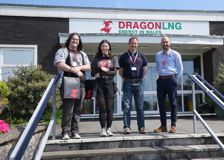 Studens stood outside dragon LNG Terminal