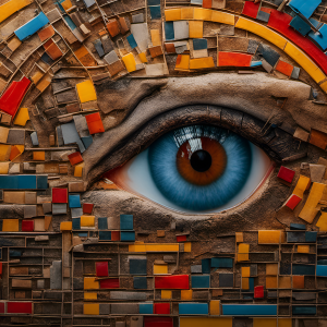 Abstract eye surrounded by colourful blocks