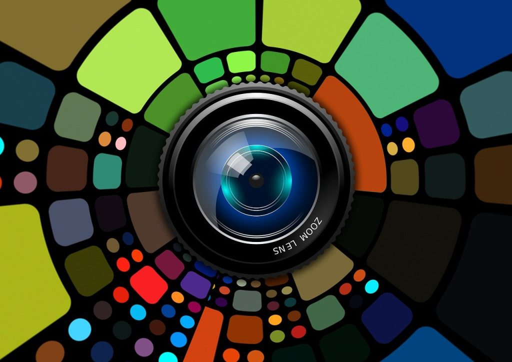 Camera Lens with Colour Swatches in sunburst pattern