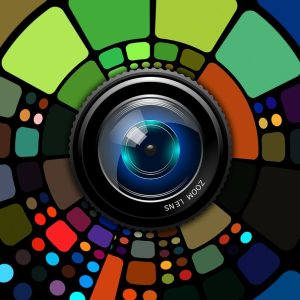 Camera Lens with Colour Swatches in sunburst pattern