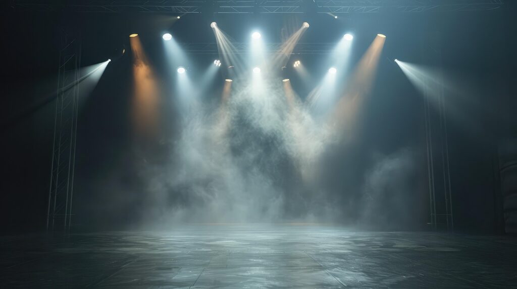 stage with spotlights and smoke effetcs