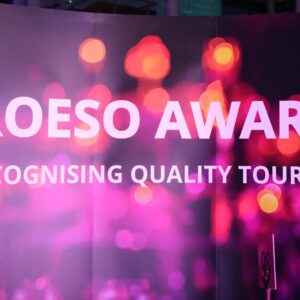 Neon background. Text 'Croeso Awards'