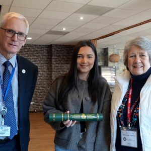 Learner Eleanor with Sylvia Robert‑Sargeant and Principal Dr Barry Walters